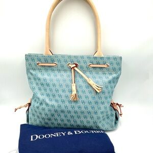 Dooney & Bourke Light Blue Logo Monogram Tote with Natural Leather Trim